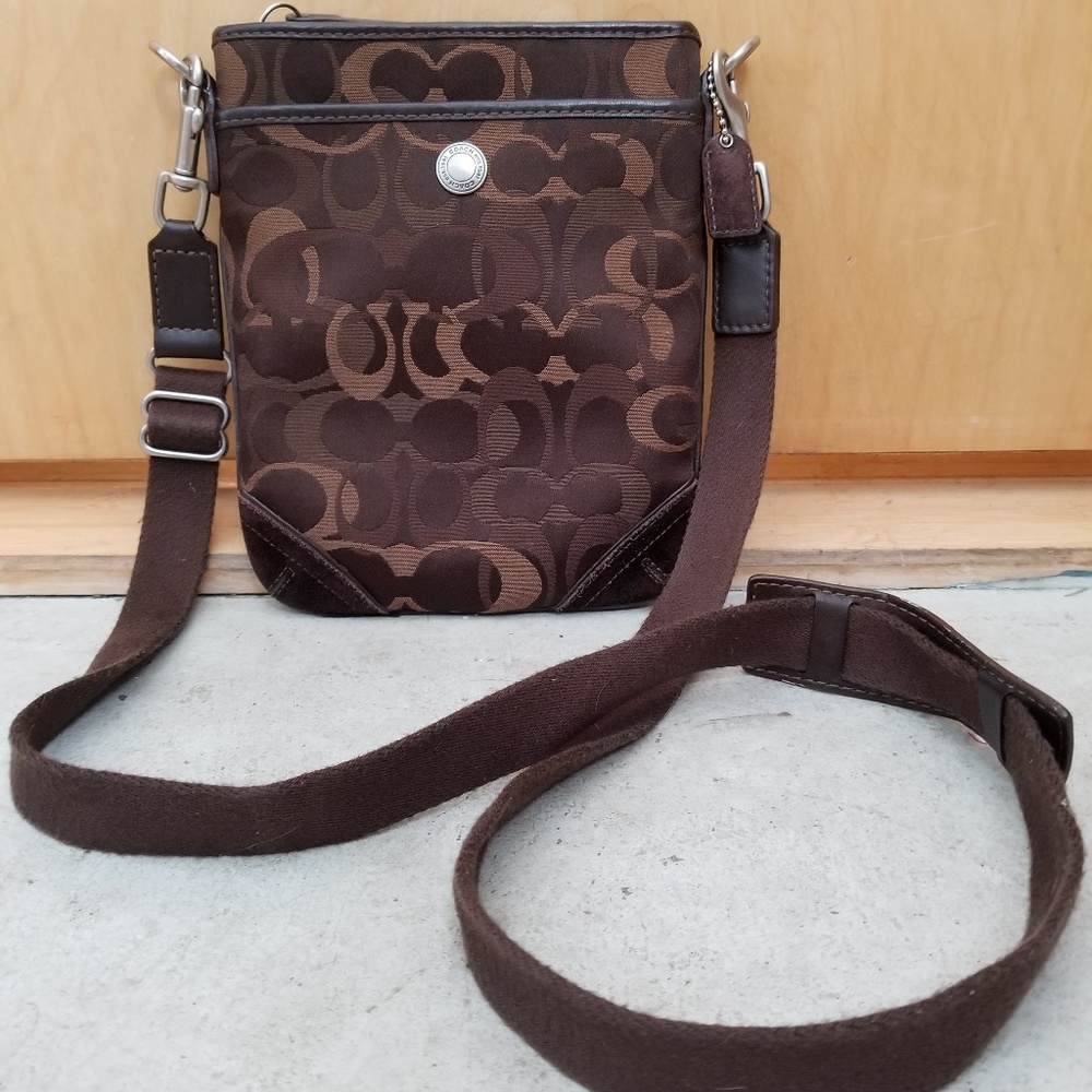Coach Monogram Signature Brown Canvas Cross Body
